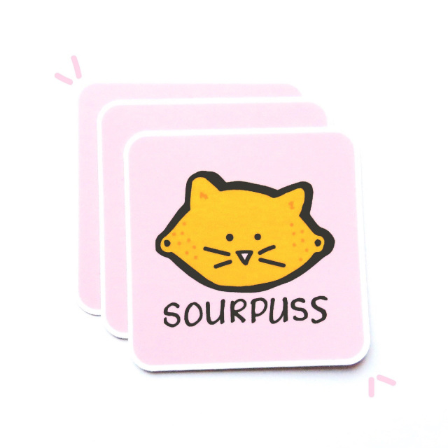 Seconds Sale Sour Puss Vinyl Bumper Sticker 3 Cat Kitty Lemon